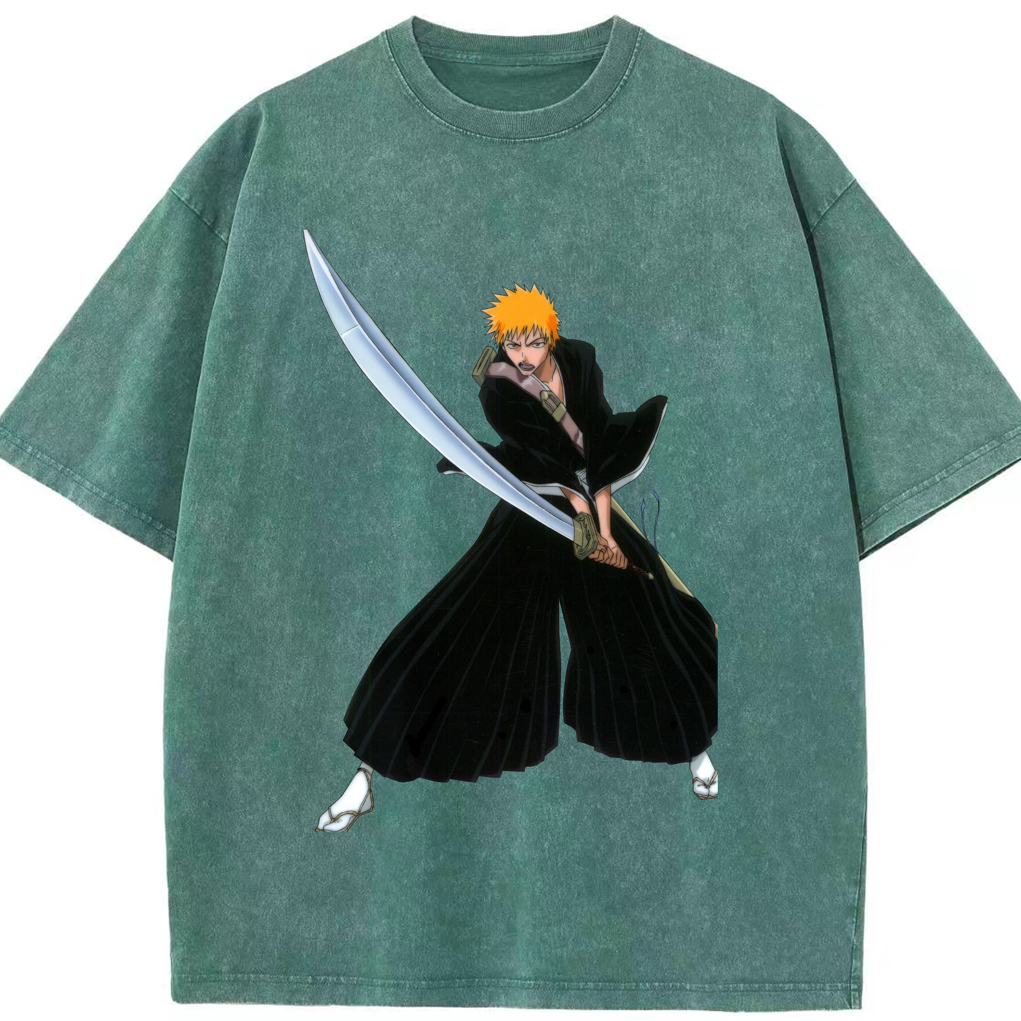 （画像用） ブリーチ 黒崎一護（くろさき いちご）BLEACH Kurosaki Ichigo 綿100% ヴィンテージ風 半袖Tシャツ（フロントプリント）